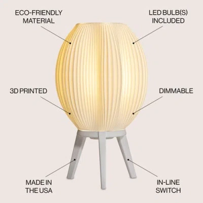 Jonathan Y Wavy 16.5" Modern Contemporary Plant-based Pla 3d Printed Dimmable Led Table Lamp In White