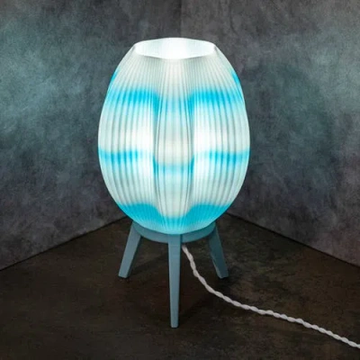 Jonathan Y Wavy 16.5" Modern Contemporary Plant-based Pla 3d Printed Dimmable Led Table Lamp In Blue/white