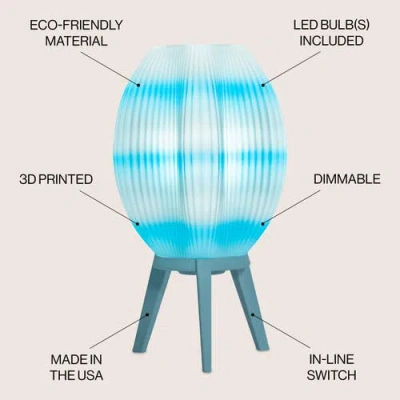 Jonathan Y Wavy 16.5" Modern Contemporary Plant-based Pla 3d Printed Dimmable Led Table Lamp In Blue/white