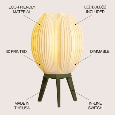 Jonathan Y Wavy 16.5" Modern Contemporary Plant-based Pla 3d Printed Dimmable Led Table Lamp In White/green