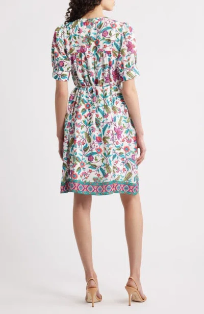 Julia Jordan Women's Printed Tie-neck Short-puff-sleeve Dresss In Multi