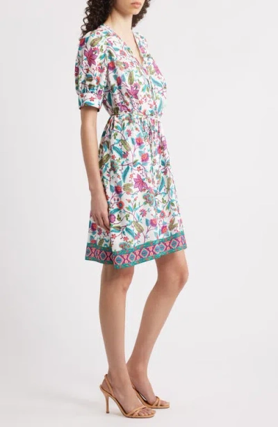 Julia Jordan Women's Printed Tie-neck Short-puff-sleeve Dresss In Multi