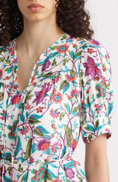 Julia Jordan Women's Printed Tie-neck Short-puff-sleeve Dresss In Multi