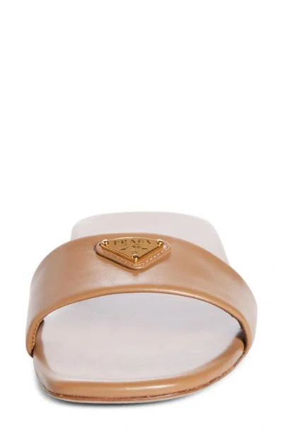 Prada Triangle Logo Slide Sandal In Caramel