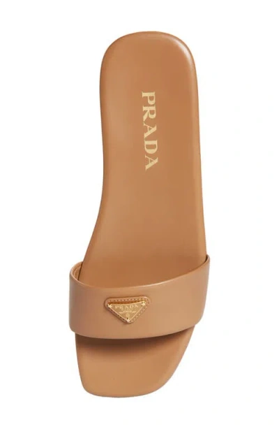 Prada Triangle Logo Slide Sandal In Caramel