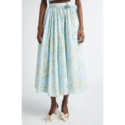 Emilia Wickstead Evelyna Pleated Floral-print Cotton-poplin Midi Wrap Skirt In Little Lillies On Blue