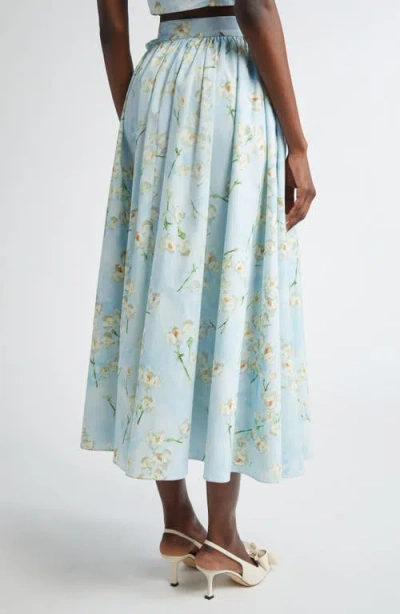 Emilia Wickstead Evelyna Pleated Floral-print Cotton-poplin Midi Wrap Skirt In Little Lillies On Blue