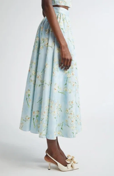 Emilia Wickstead Evelyna Pleated Floral-print Cotton-poplin Midi Wrap Skirt In Little Lillies On Blue
