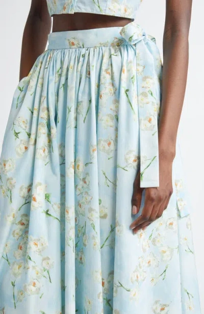 Emilia Wickstead Evelyna Pleated Floral-print Cotton-poplin Midi Wrap Skirt In Little Lillies On Blue