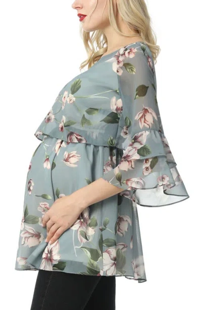Kimi & Kai Audrey Maternity/nursing  Floral Print Blouse In Multicolored
