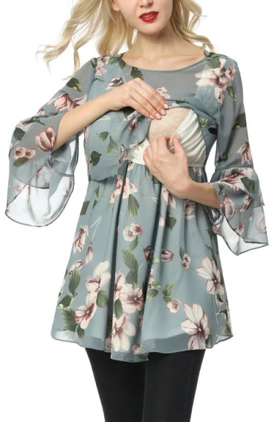 Kimi & Kai Audrey Maternity/nursing  Floral Print Blouse In Multicolored