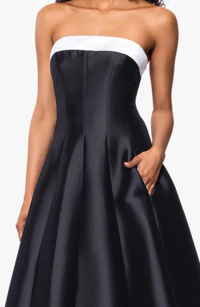 Betsy & Adam Contrast Strapless Mikado Ballgown In Black/white