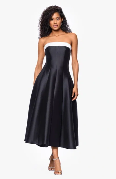 Betsy & Adam Contrast Strapless Mikado Ballgown In Black/white