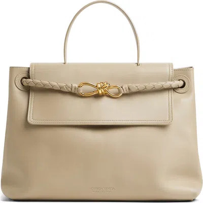 Bottega Veneta Ciao Ciao Knot Detail Leather Top Handle Bag In 9614 Ecru-muse Brass