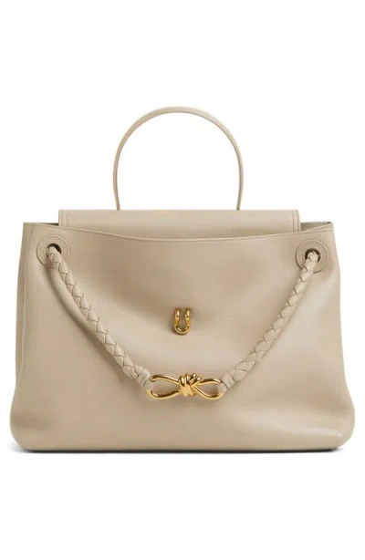 Bottega Veneta Ciao Ciao Knot Detail Leather Top Handle Bag In 9614 Ecru-muse Brass