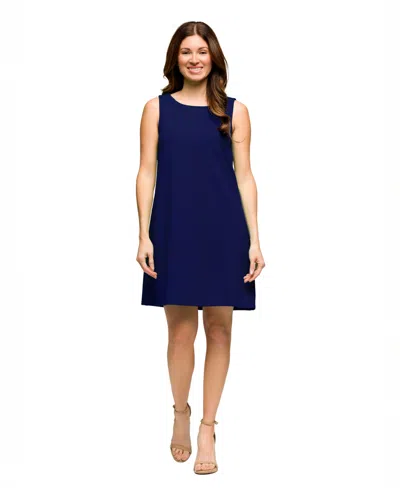 24seven Comfort Apparel Women's Solid Color Sleeveless Mini Shift Dress In Blue