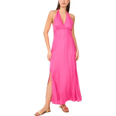 Vince Camuto Beaded Halter Maxi Dress In Fiercely Fuchsia