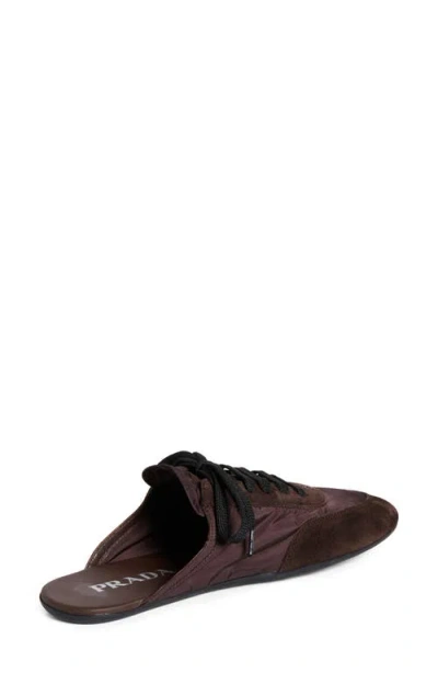 Prada Nylon And Suede Open-back Sneakers In Caffe