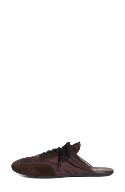 Prada Nylon And Suede Open-back Sneakers In Caffe