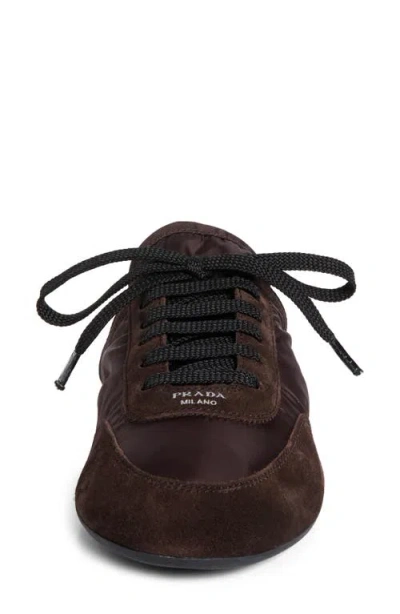 Prada Nylon And Suede Open-back Sneakers In Caffe