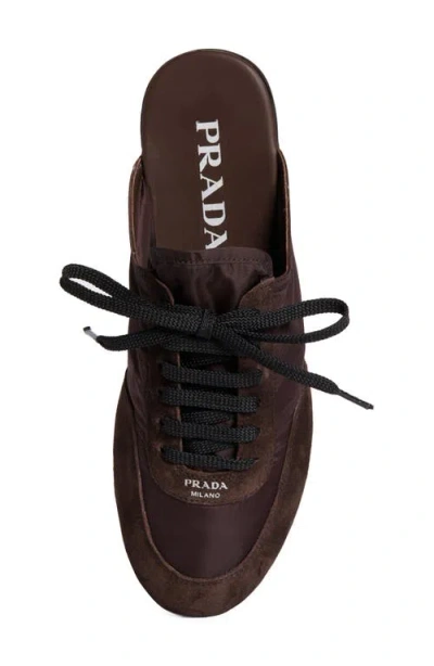 Prada Nylon And Suede Open-back Sneakers In Caffe