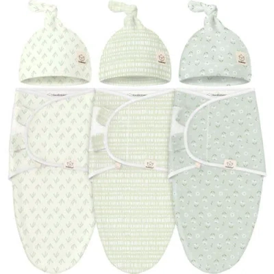 Keababies 3-pack Soothe Swaddle Wraps With Knot Hats In Leafy