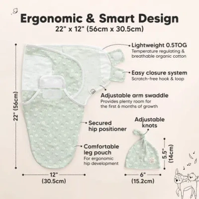 Keababies 3-pack Soothe Swaddle Wraps With Knot Hats In Leafy