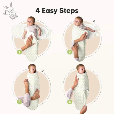 Keababies 3-pack Soothe Swaddle Wraps With Knot Hats In Leafy
