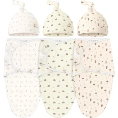Keababies 3-pack Soothe Swaddle Wraps With Knot Hats In Nibbles/bruce