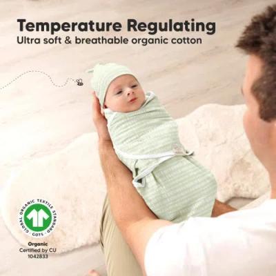 Keababies 3-pack Soothe Swaddle Wraps With Knot Hats In Leafy