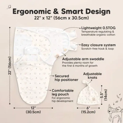 Keababies 3-pack Soothe Swaddle Wraps With Knot Hats In Nibbles/bruce