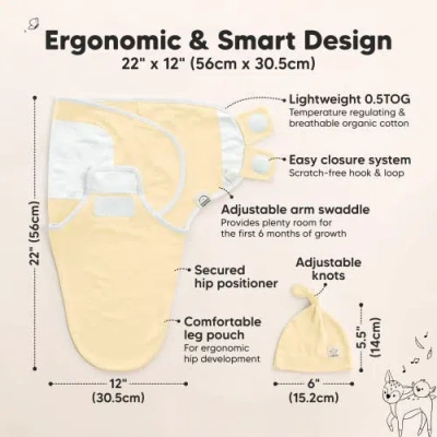 Keababies 3-pack Soothe Swaddle Wraps With Knot Hats In Daffodil