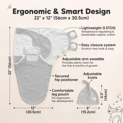 Keababies 3-pack Soothe Swaddle Wraps With Knot Hats In Nordic