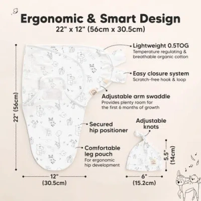 Keababies 3-pack Soothe Swaddle Wraps With Knot Hats In Aspire