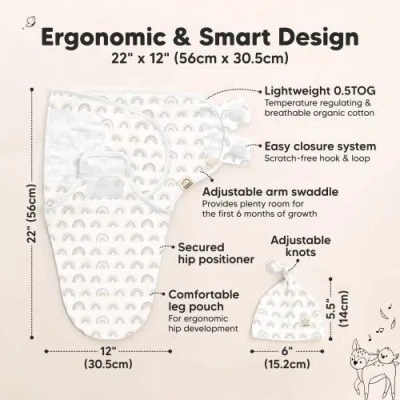 Keababies 3-pack Soothe Swaddle Wraps With Knot Hats In Shifts