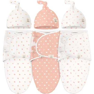 Keababies 3-pack Soothe Swaddle Wraps With Knot Hats In Butterflies