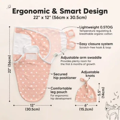 Keababies 3-pack Soothe Swaddle Wraps With Knot Hats In Butterflies