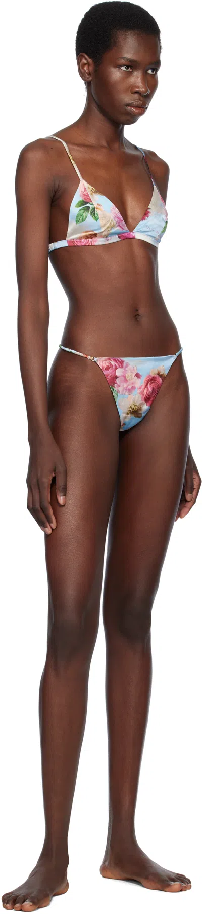 Fleur Du Mal Blue Luxe V-string Thong In Blue