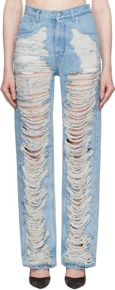 Mm6 Maison Margiela Mm6 By Maison Margiela "destroyed" Straight Jeans In Blue