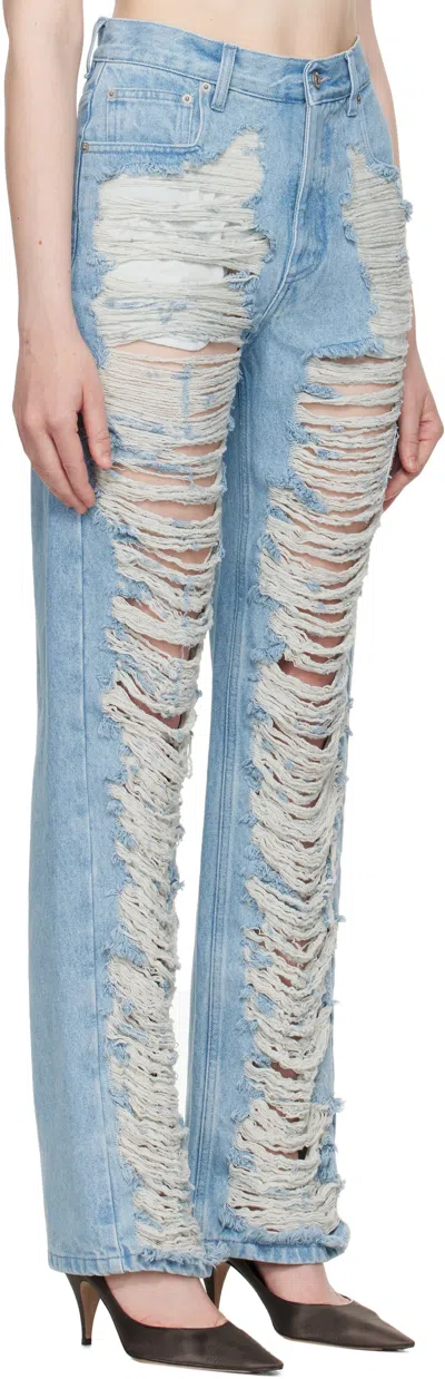 Mm6 Maison Margiela Mm6 By Maison Margiela "destroyed" Straight Jeans In Blue