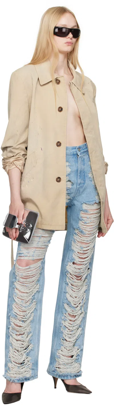 Mm6 Maison Margiela Mm6 By Maison Margiela "destroyed" Straight Jeans In Blue