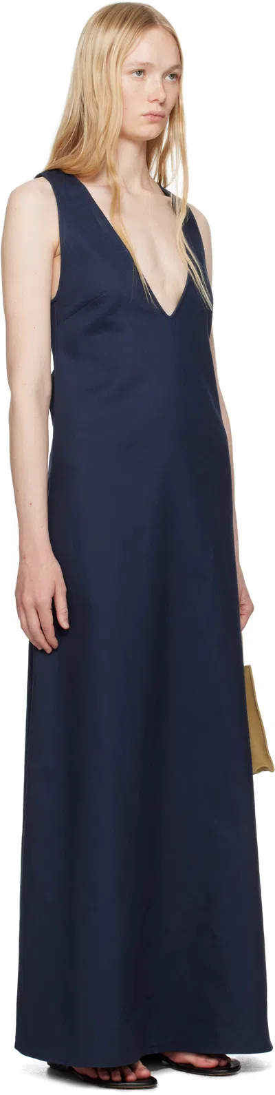 Ruohan Navy Kee Denim Maxi Dress In Navy