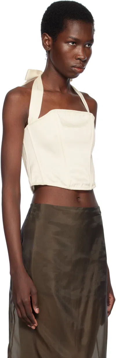 Fleur Du Mal Satin Halter Corset Top In White