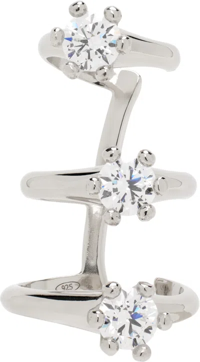 D'heygere Silver Solitaire Ear Cuff In Silver/white