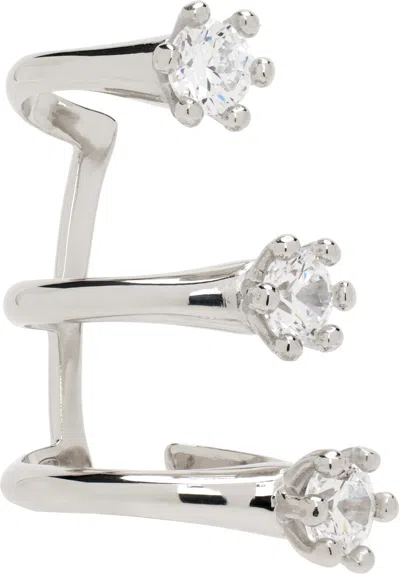 D'heygere Silver Solitaire Ear Cuff In Silver/white