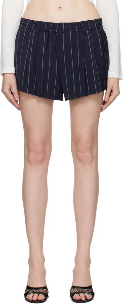 Alexander Wang Navy Pleated Mini Shorts In Navy/grey