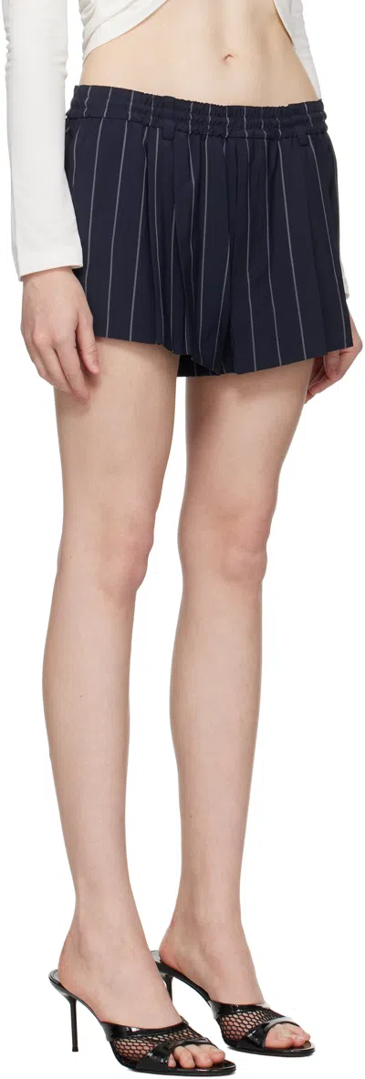 Alexander Wang Navy Pleated Mini Shorts In Navy/grey