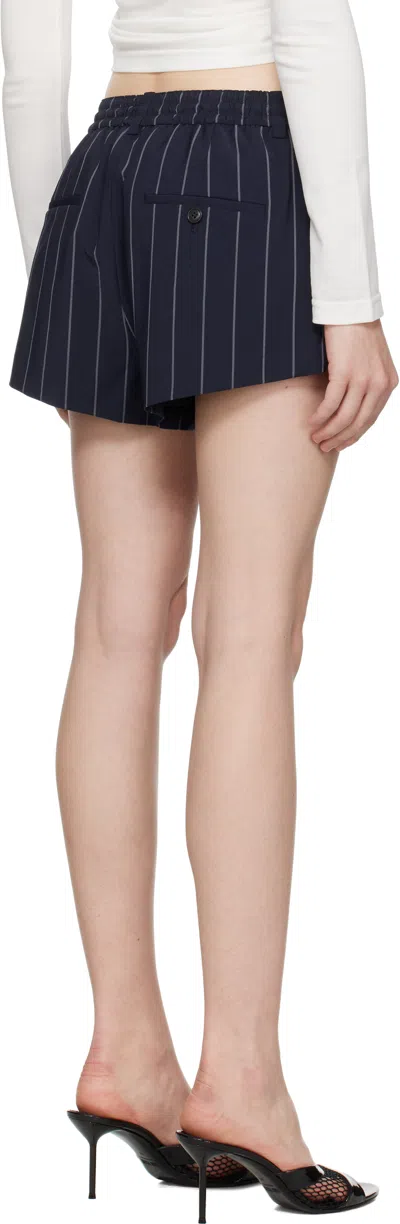 Alexander Wang Navy Pleated Mini Shorts In Navy/grey