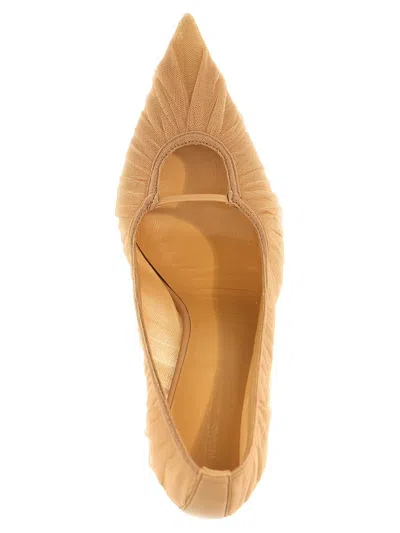 Nensi Dojaka Sheer Mesh Stiletto Pumps In Beige