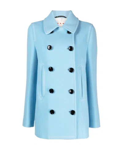 Marni Double-breasted Short Coat In Blue